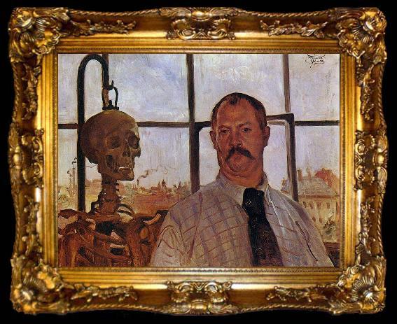 framed  Lovis Corinth Self-portrait with Skeleton, ta009-2